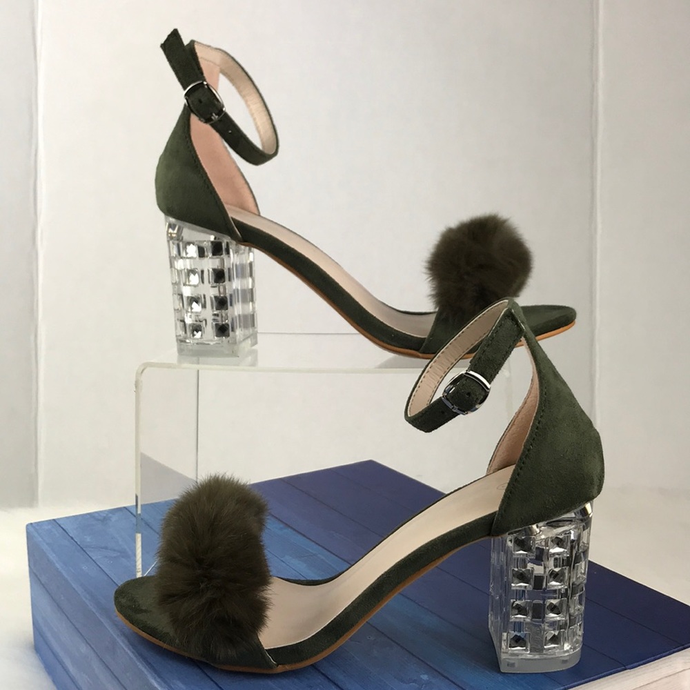 Olive Clear Chunky Heels Strapped